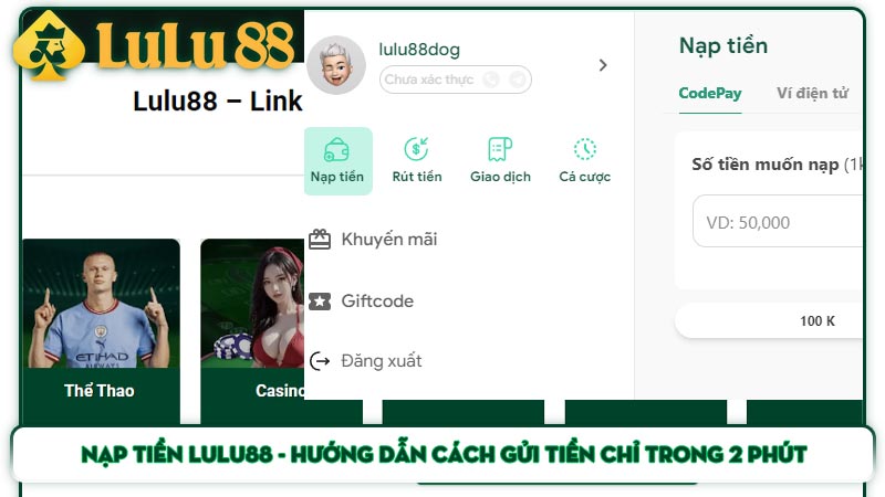 Nạp tiền Lulu88 - Hướng dẫn cách gửi tiền chỉ trong 2 phút